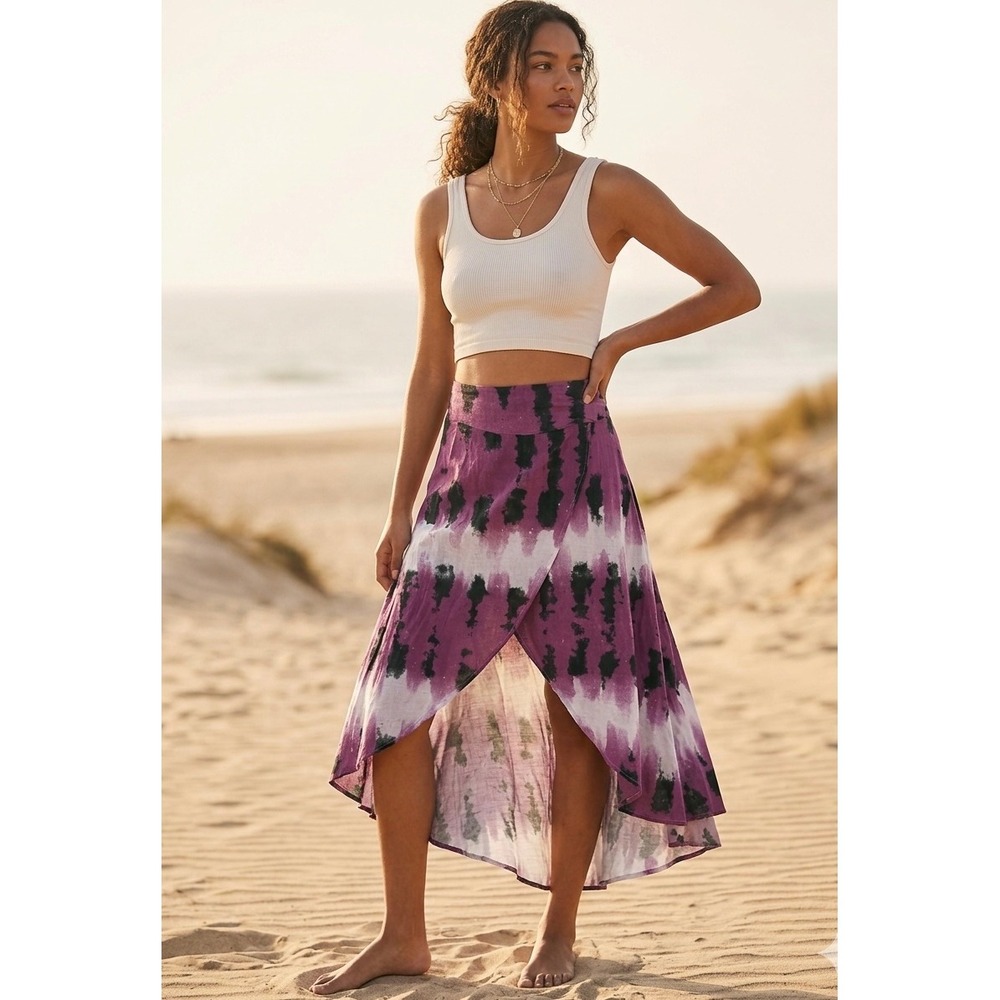 TopMark Tie Dye High Low Wrap Skirt Size M Purple Black Cotton Boho